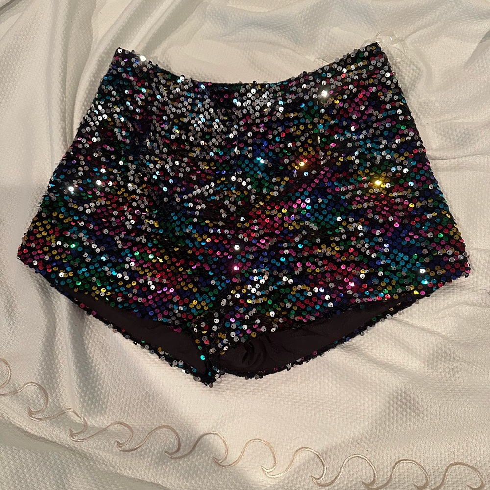 L’Atiste sparkle shorts sequins rainbow colorful disco party pants daisy dukes